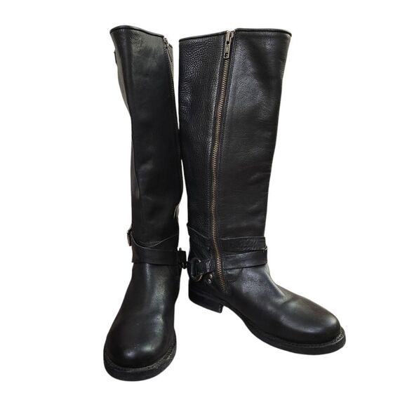 Frye Black‎ Harness Èngineer Knee-High Side Zip Riding Boots Sz 6B - Picture 1 of 14
